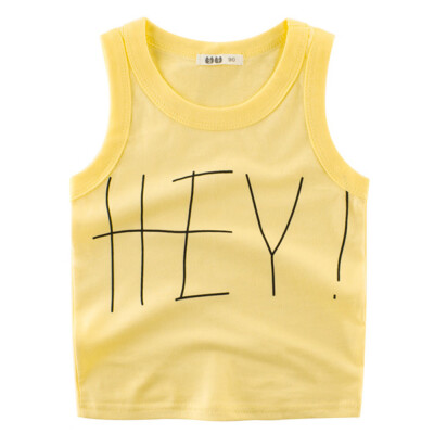 

Boy Sleeveless Cotton Tank Tops Round Neck Summer Kids Clothes HEY Letter Printing Vest Green Printing Vest Yellow 140