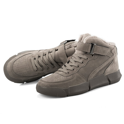 

Autumn&winter trend mens vulcanized shoes plus velvet warm boots high to help rubber soles ankle boots large size