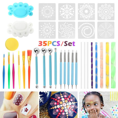 

35Pcs Color Tool Template Mandala Painting Tool Kit Brush Paint Tray for Painting Rock Color Painting&Painting Art Supplies