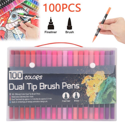 

100 Colours Dual Tip Brush Pens with Fineliner Colouring Art Drawing Markers