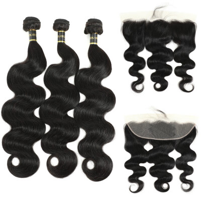 

Amazing Star Brazilian Virgin Hair Body Wave Bundles with Frontal Brazilian Human Hair with Frontal 13x4 Inch Free Part