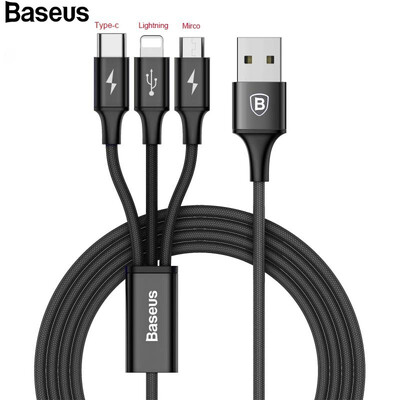 

Baseus 3 in 1 USB Cable For Iphone X 8 7Micro USB Type-c Data Charger Cable for Samsung S9 S7 S6 Hua wei XiaoMi