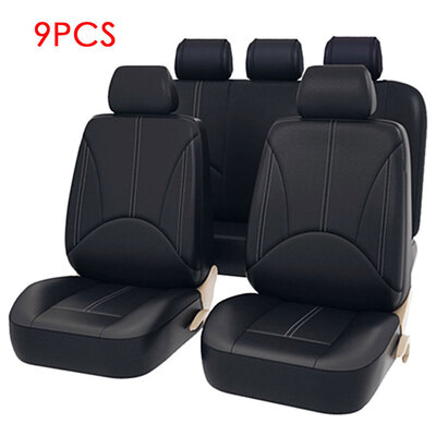 

9 PCS Universal Black Heavy Duty Leather Look Car Seat Covers Set Car Washable