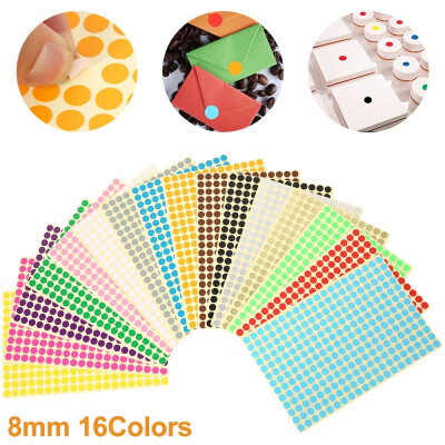 

16 Sheets 8mm Round Coloured Self Adhesive Dot Stickers Circles Sticky Adhesive Spot Labels