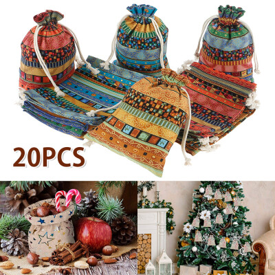 

Willstar 20Pcs Mini Print Linen Burlap Bag Christmas Gift Bag with Drawstring Party DIY