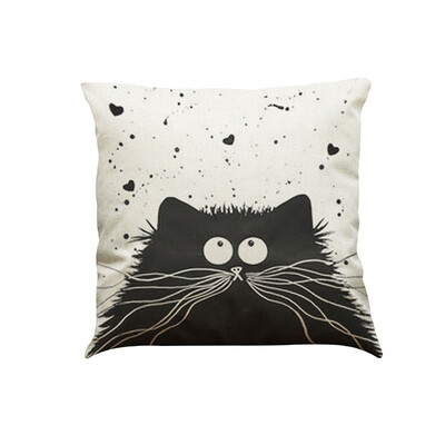 

Cute Simple Fashionable White-and-Black Cat Cartoon Images Linen for Home Office Sofa Car Seat Decorative Square Grayish Linen Cus