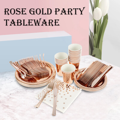 

Willstar Rose Gold Party Supplies Foil Paper Plates Napkins for Wedding Birthday Anniversary Rose Gold Party Tableware