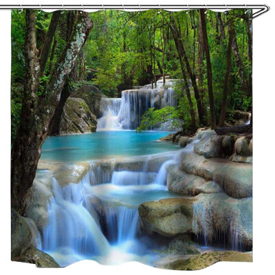 

Bathroom Set 3D Waterfall Scenery Waterproof Shower Curtain