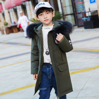

Children boy winter jacket real fur hooded long coat parka kids big school 8 10 14 teens boy -30 Russia winter clothing overcoat