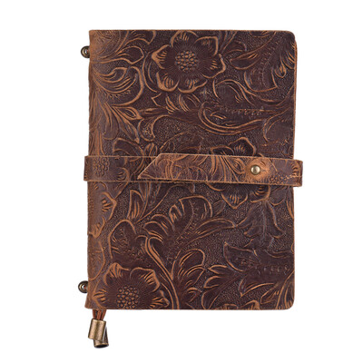 

Leather Vintage Embossed Pattern Travel Journal Notebook Lined Blank Grid Paper Diary Refillable Notepad Gift for Men & Women Sket