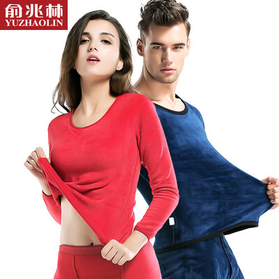 

Yu Zhaolin thermal underwear men&women couple plus velvet thick gold velvet round neck suit autumn clothes long pants cotton female - China Red XXL