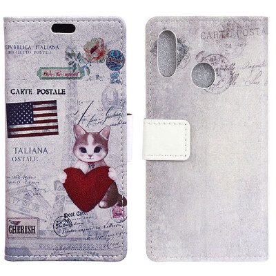 

MOONCASE Millet Red Rice Note 6 Pro Pattern Leather Case - Peach Heart Cat