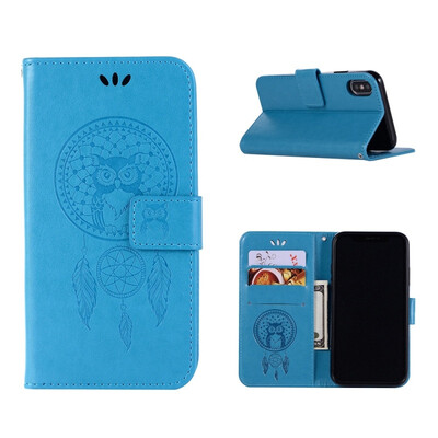 

MOONCASE Apple iPhone XS Max Windbell Owl Embossed Leather Case - Blue