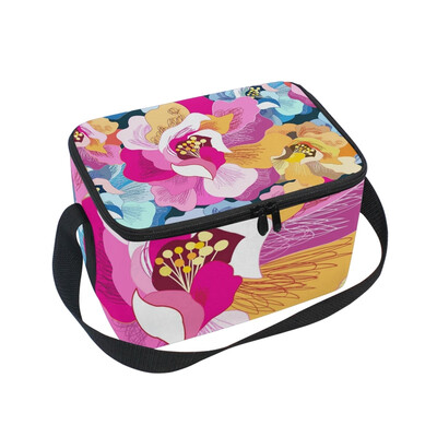 

ALAZA Insulated Lunch Box Colorful Flowers Lunch Bag for Men Women Portable Tote Bag Cooler Bag