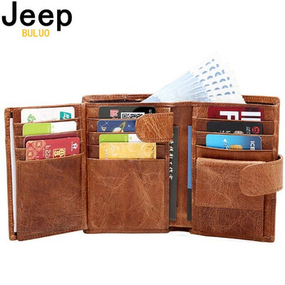 

Jeep Brand Genuine Cow Leather Men Wallet Fashion Coin Pocket Trifold Design Men Purse High Quality Women Card ID Holder 8230