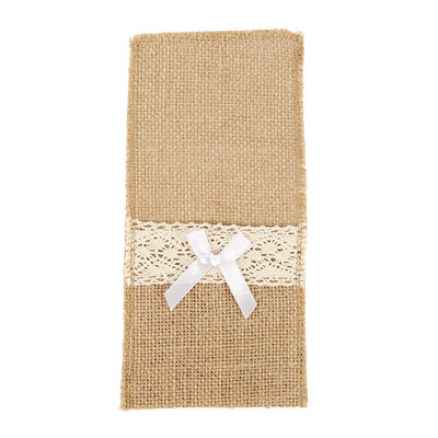 

20pcs Lace Silverware Pouch Burlap Silverware Holder Wedding Table Decor Jute Lace Knife Fork Pouch Cover Bags