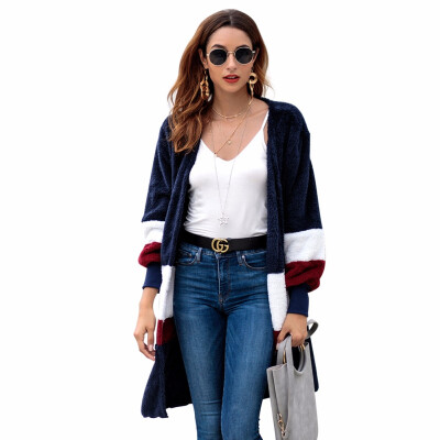 

New Fashion Autumn Winter Womens Loose Sweater Coat Warm Long Cardigan Stitching Coats