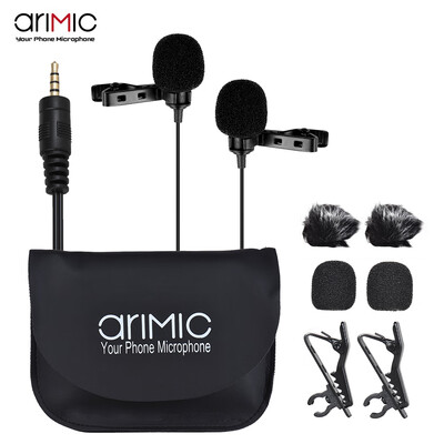 

ARIMIC Dual-Headed Lavalier Lapel Clip-on Omnidirectional Condenser Microphone Mic Cable Length 197ft for iPhone iPad iPod Androi
