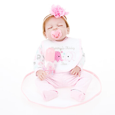 

Reborn Baby Doll Girl Baby Bath Toy Full Silicone Body Eyes Close Sleeping Baby Doll With Clothes 22inch 55cm Lifelike Cute Gifts