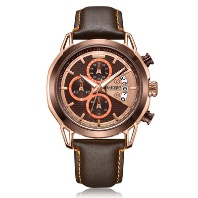 

MEGIR 2071 Watch Men Watch Top Luxury Brand Watch Leather Band Quartz Movement Wristwatch Sport Watch Male Watch Fashion&Casua