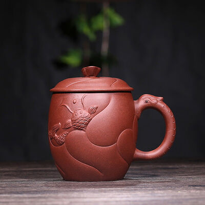 

Handmade Yixing Zisha Purple Clay Dragon & Carp Tea Mug with Lid 350ml 118oz
