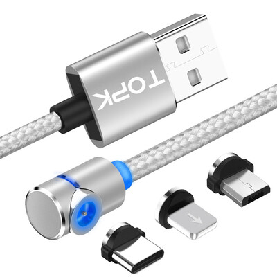

TOPK RLine- 90 Degree  Type Magnetic Cable Nylon Braided LED Magnet Cable & Micro USB Cable & USB Type-C USB C Cable