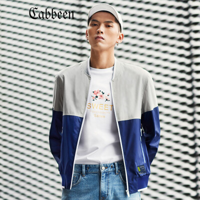 

Carbine mens youth baseball collar casual jacket street tide brand jacket 2019 spring contrast color shirt fashion A navy blue 52180XL