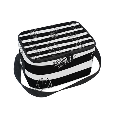 

ALAZA Lunch Box Feathers Stripes Insulated Lunch Bag Large Cooler Tote Bagfor Men Women