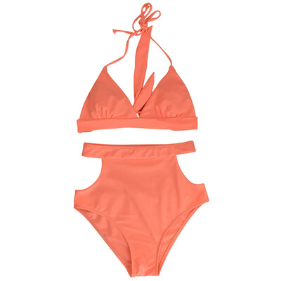 

Sexy Women High Waist Bikini Set Halter Straps Cut Out Side Backless Two Piece Swimsuit Swimwear