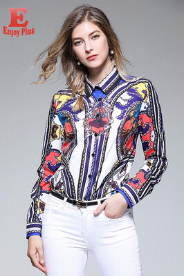 

L XL XXL elegant satin new autumn 2018 women blouse shirt long sleeve purple vintage digital print slim office lady top