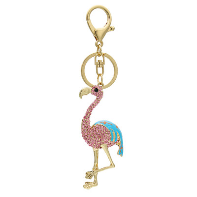 

Flamingo Zinc Alloy Rhinestone Key Chain Hollow Shining Key Ring with Clip Hook Handbag Purse Car Pendant Ornament Decor--Blue