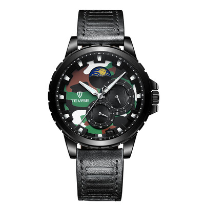 

TEVISE T815A Stainless Steel Watch Wrist Watch Top Brand Luxury Quartz Watch Men Casual Leather Luminous Waterproof Moon phase Wat