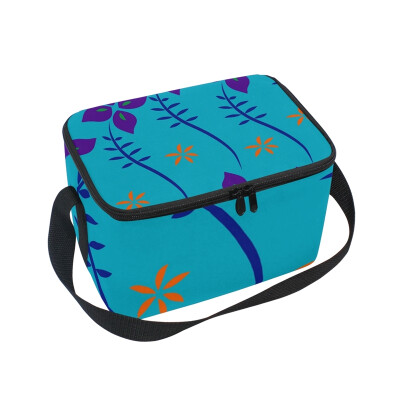 

ALAZA Insulated Lunch Box Blue Flowers Printed Lunch Bag for Men Women Portable Tote Bag Cooler Bag