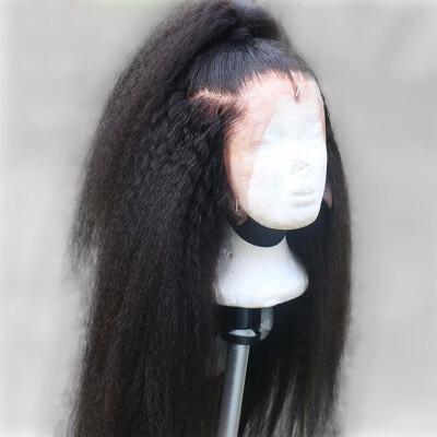 

Brazilian Hair Kinky Straight Full Lace Human Hair Wigs Yaki Straight Full Lace Wig Natural Color Virgin Wig With Bleached Plucked