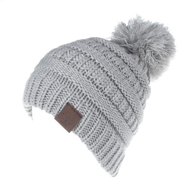 

Children Warm Winter Wool Knit Beanie Fur Pom Bobble Beret Hat Crochet Ski Cap
