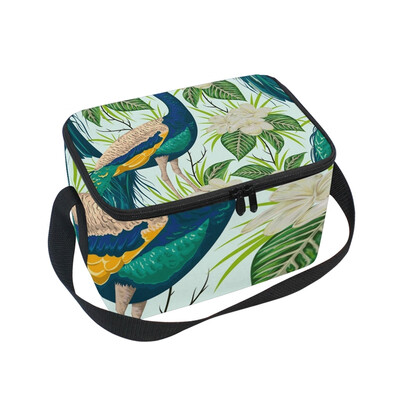 

ALAZA Lunch Box Pattern With Peacock Flowers Insulated Lunch Bag Large Cooler Tote Bagfor Men Women