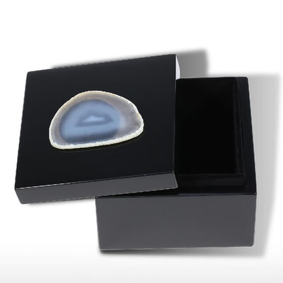 

Square Jewelry Box Agate in Primitive Colors --Small Size Wooden Ring Necklace Storage Box Birthday Gifts for Women Black Velvet