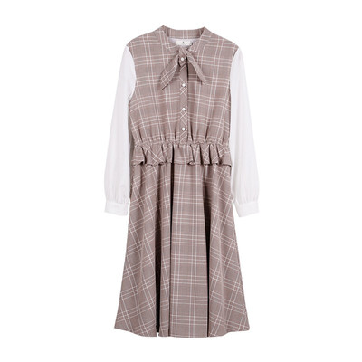 

False two splicing chiffon Dress female 2018 autumn fashion long-sleeved dress