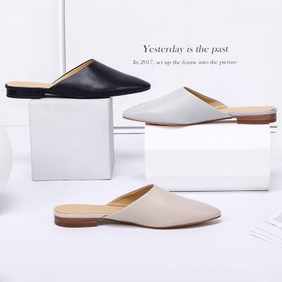 

Beijing Tokyo made leather sandals&slippers female Muller shoes flat with pointed simple apricot color 38 small 1 yard