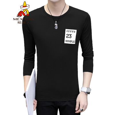 

Scarecrow MEXICAN long-sleeved T-shirt male Korean version of the self-cultivation 2019 spring new fashion round neck print wild comfortable trend bottoming shirt t-shirt shirt mens black M