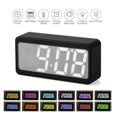 

USBBattery Powered Digital RGB LED Alarm Clock TimeTemperatureDate Display 115-Color Changing 3-Level Brightness Sound Control