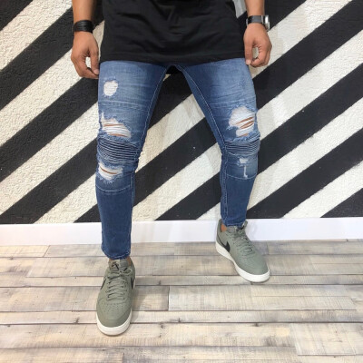 

Men Jeans Stretch Destroyed Ripped Design Fashion Ankle Zipper hip hop Skinny Jeans For Men