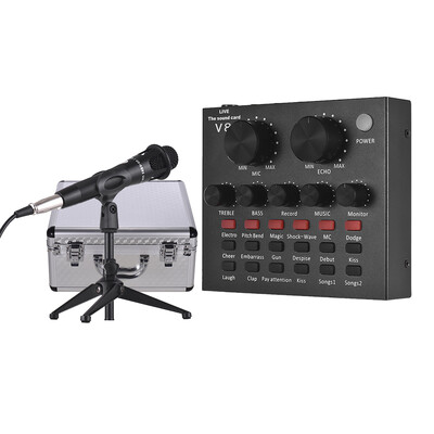 

External Sound Card USB Audio Interface Wired Condenser Microphone Microphone Desktop Tripod Stand Monitor Earphone with Alu