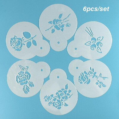 

6pcsset Plastic Cake Cookie Stencil Fondant Mold Rose Flower Biscuits Baking Mould Cake Border Decorating Pastry Spray Tool
