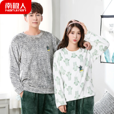 

Antarctic pajamas men winter flannel couple pajamas women winter warm coral fleece thickening autumn mens home service winter suit NAS5X21022-25 female cactus L