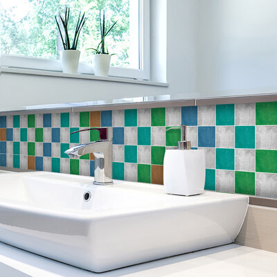 

Checkered Mosaic Wall Sticker PVC Mouldproof Moistureproof Oilproof Self-adhesive Wallpaper for Kitchen Bathroom&Bar