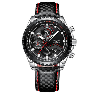 

BOYZHE WL022-P Watch Brand Luminous Waterproof Business Full-automatic Mechanical Men Leather Wrist Watch with Gift Box