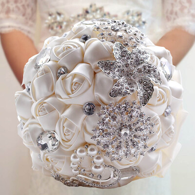 

Handmade Bride Wedding Bouquet Flowers Ivory Satin Roses Wedding Decoration