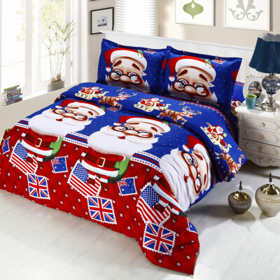 

4pcs Cotton Material 3D Printed Cartoon Merry Christmas Gift Santa Claus Deep Pocket Bedding Set Bedclothes Cover Bed Sheet 2 Pill