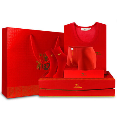 

Seven wolves mens thermal underwear cotton suit thin section autumn clothes long trousers this year new year lucky red 6 sets of new wedding box package ZH8002